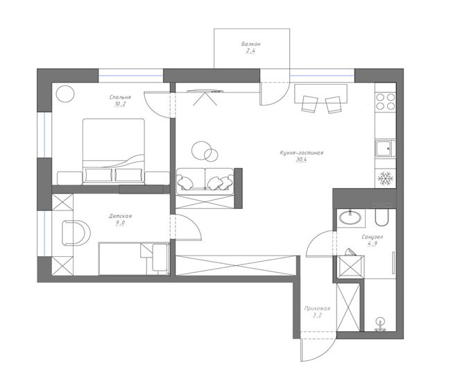 58㎡一室变两室,厨房做隔断微型客厅,还有整面墙大衣柜,超羡慕