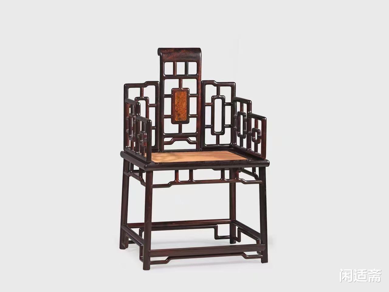 小叶紫檀|一把能撑得起场面的中式扶手椅,小叶紫檀,七屏卷书扶手椅
