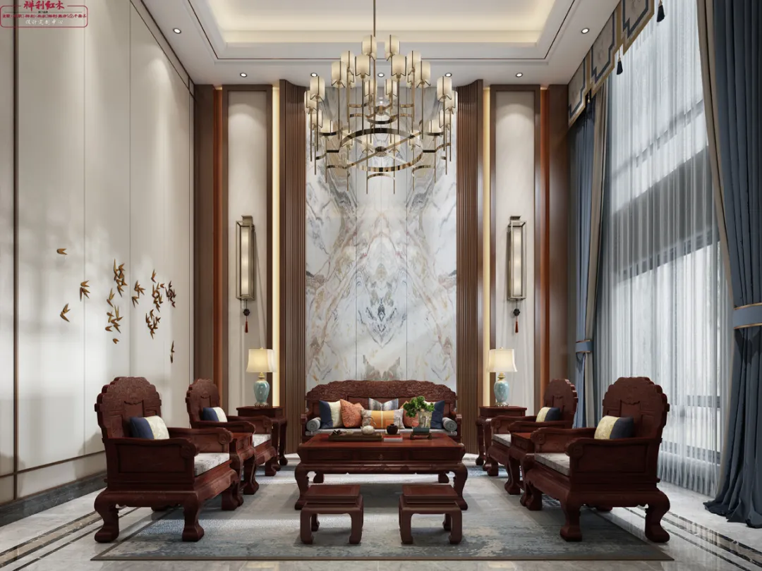 |中式别墅红木家具软装案例【客厅篇】