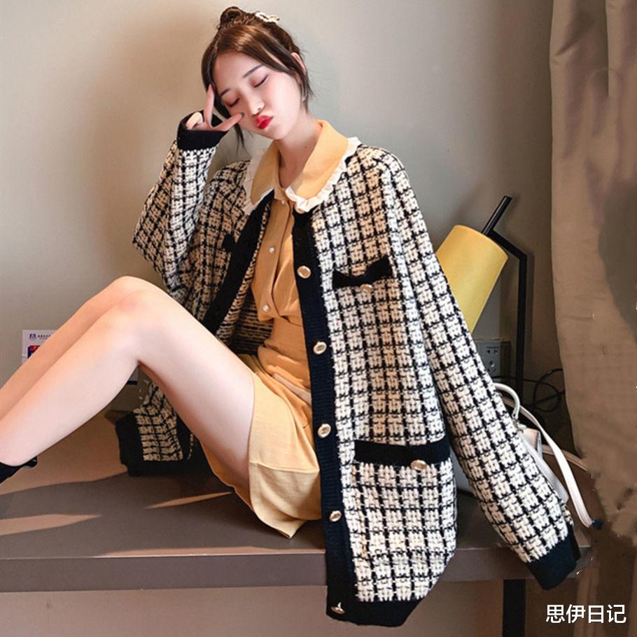 思伊日记 千鸟格开衫毛衣的冬季魅力，可爱风穿搭造型，萌化你的小心肝