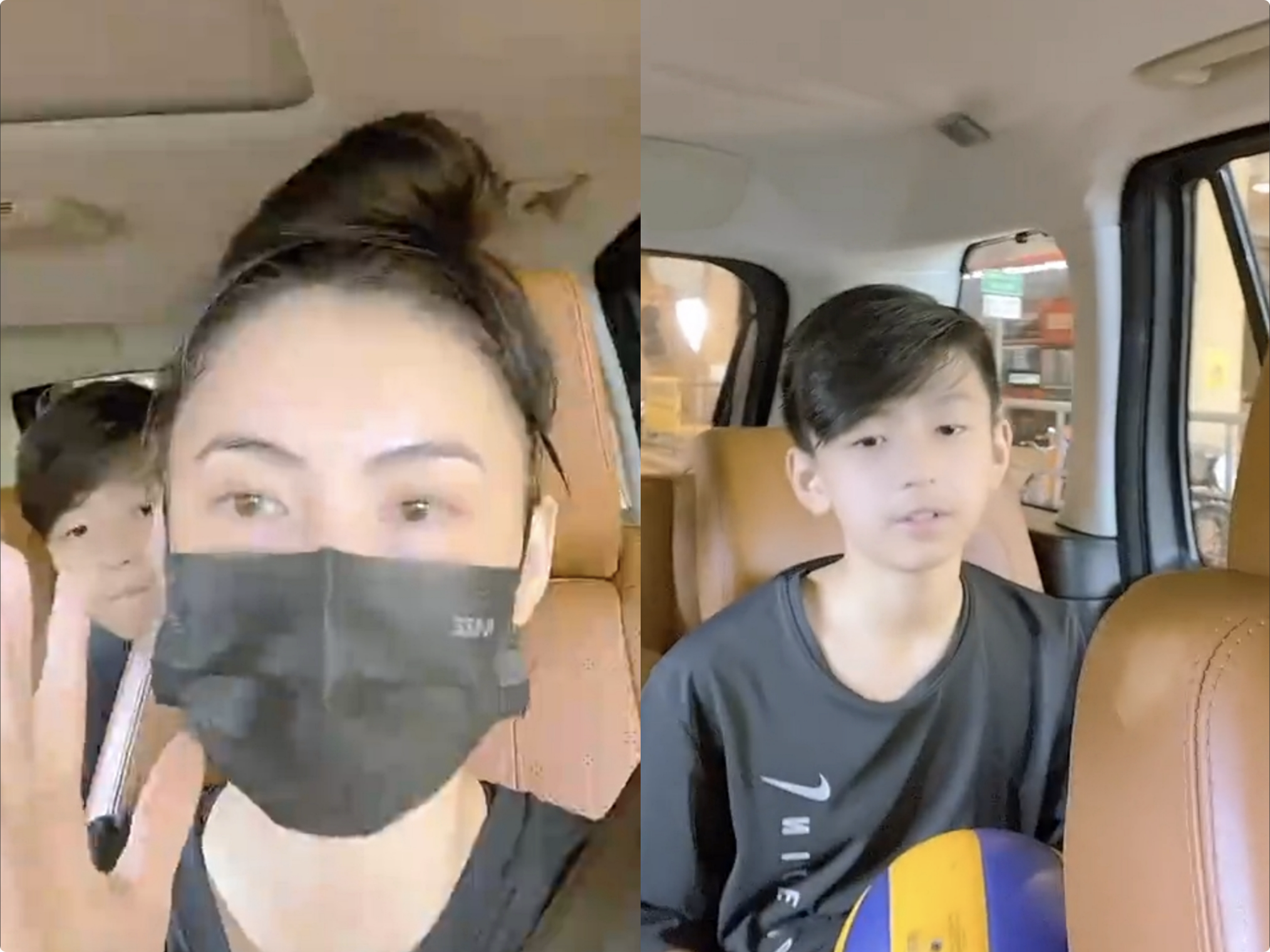 张柏芝|张柏芝陪次子打排球,自夸比他厉害,11岁小Q身姿矫健超帅气