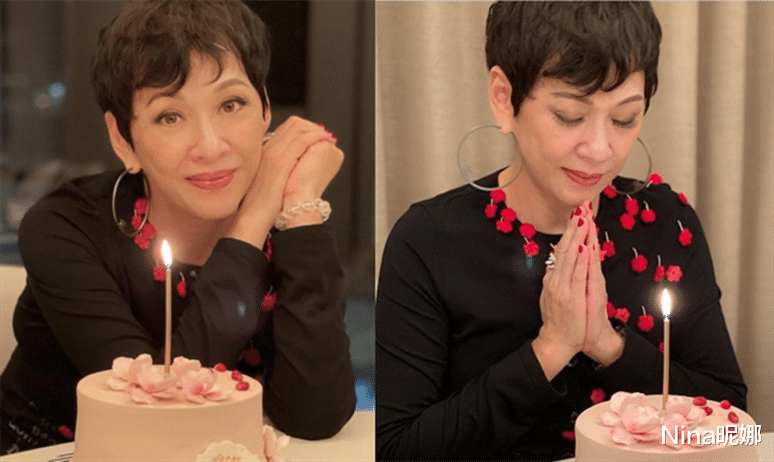 Nina昵娜 周润发前妻62岁生日，穿红花上衣戴巴掌大耳环，脸颊纤瘦女神脸消失