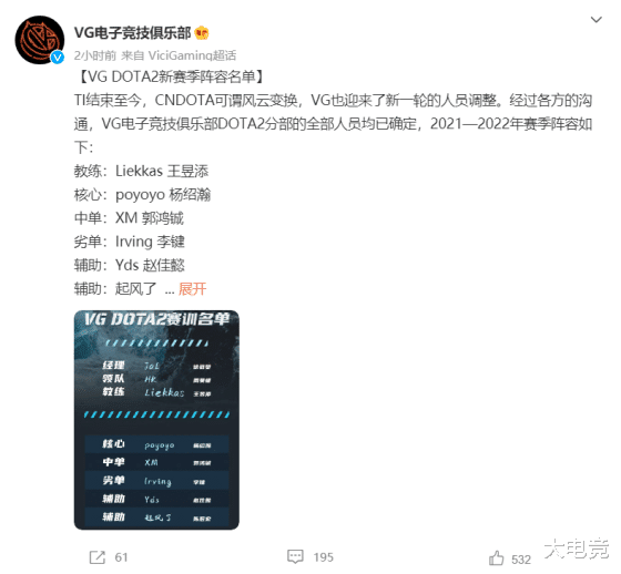 vg战队|DOTA2：VG新赛季阵容公布，大换血后能否实力依旧