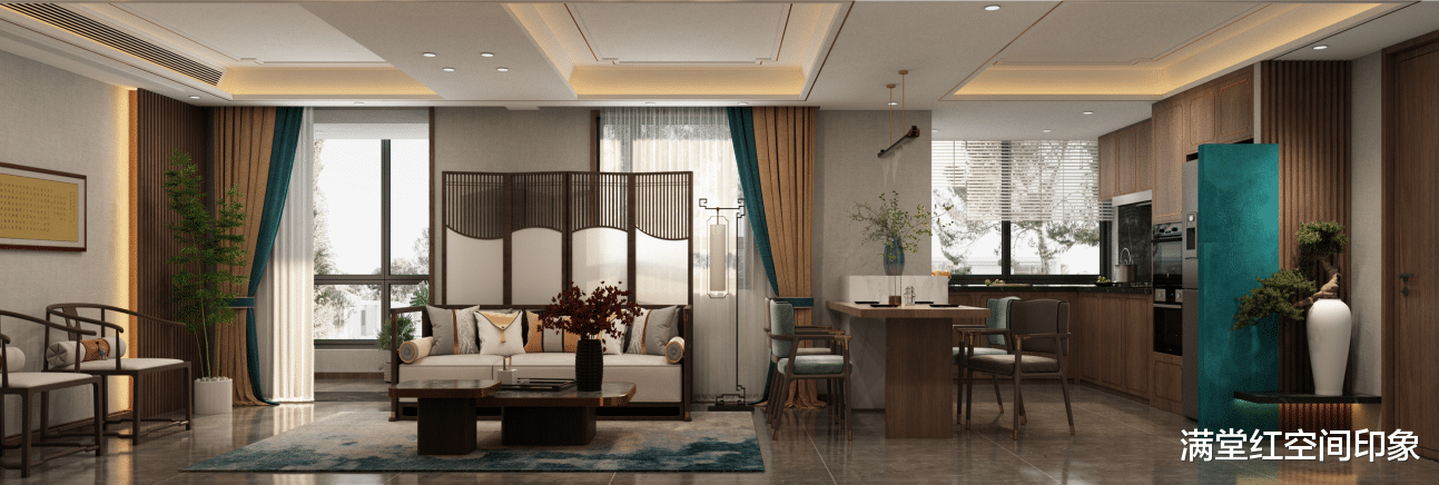 |中式元素与现代时尚巧妙结合，体现新中式清新脱俗气息