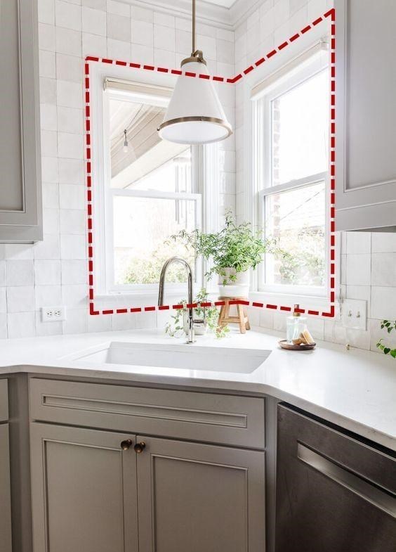 厨房窗户呈L型,水槽要怎么设计?橱柜增加个横切面,利用率提升