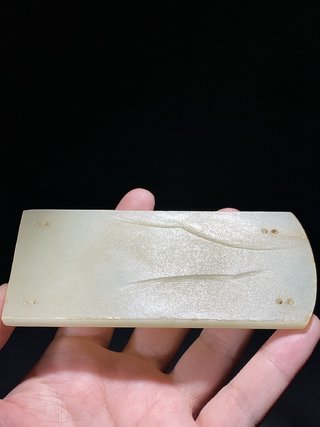 和田玉籽料|明 和田玉籽料 白玉 盘龙鸾鸟 带板 铊尾