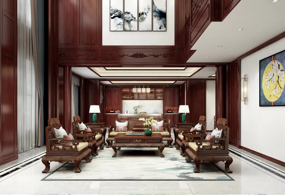 |中式别墅红木家具软装案例【客厅篇】