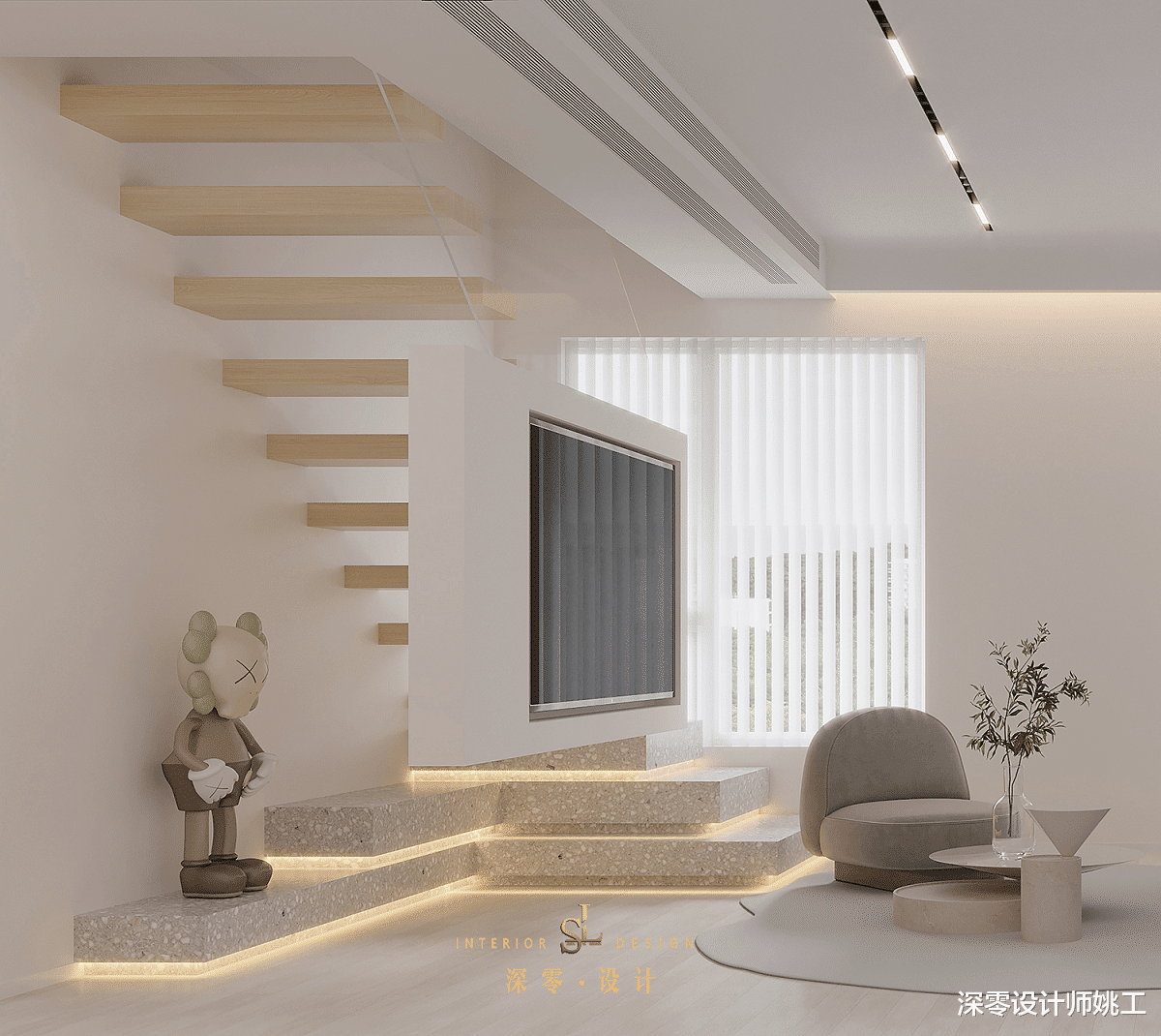 新房有楼梯扶手的一定要利用起来, 改为悬浮电视墙, 既高级又好看