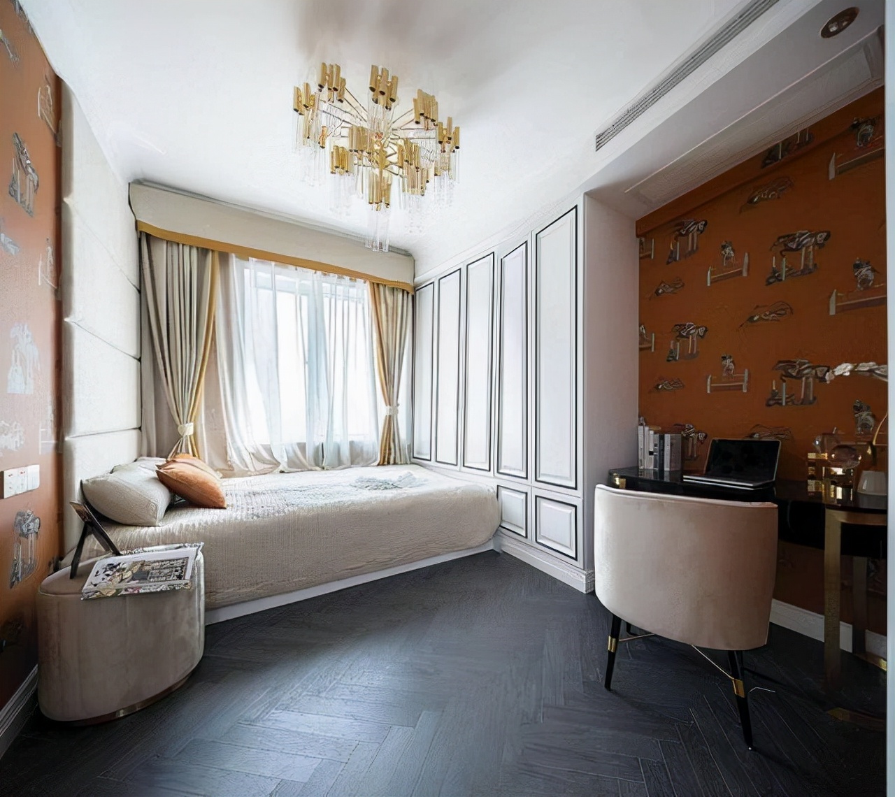 94㎡新古典风设计,米杏色、黑白几何和雾霾蓝拼接颜值爆表