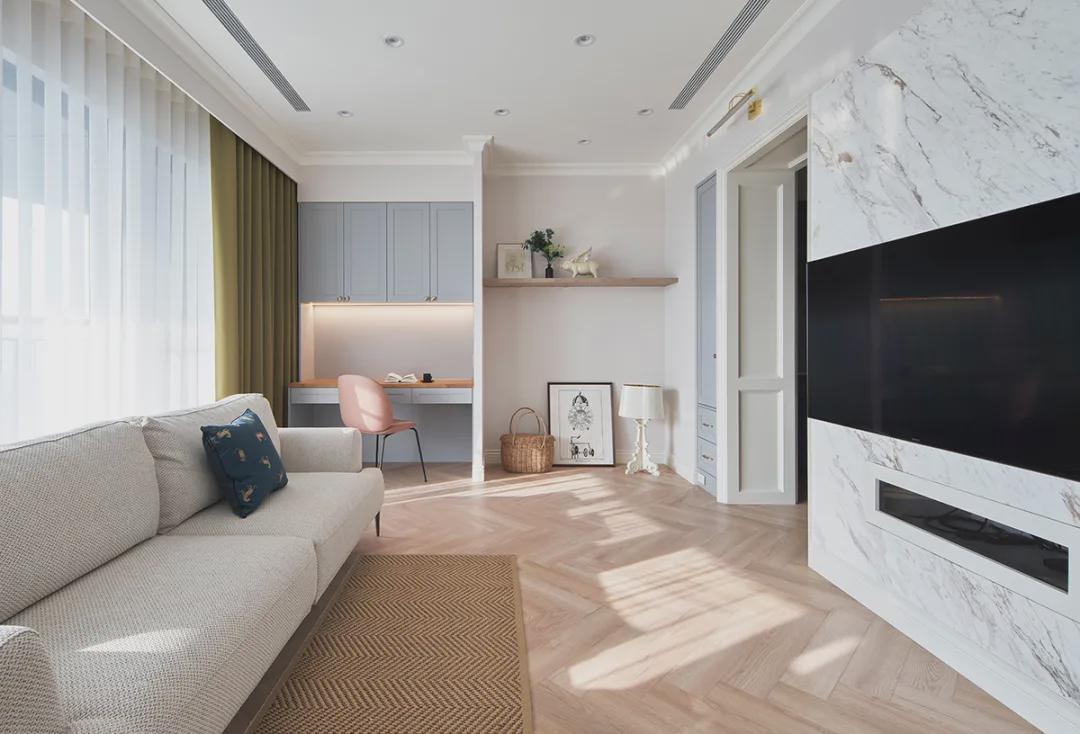 一家四口99㎡三居，轻奢风+奶茶色+灰蓝调，优雅极致的浪漫美家！