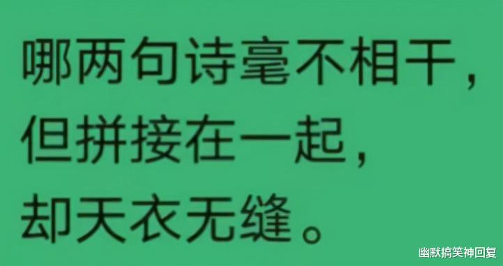 幽默搞笑神回复|神回复：“哪两句诗句拼接起来毫无违和感？”网友：都是人才啊！