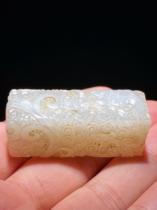 乾隆|清乾隆 和田玉籽料 白玉 螭龙纹 玉勒子 方勒