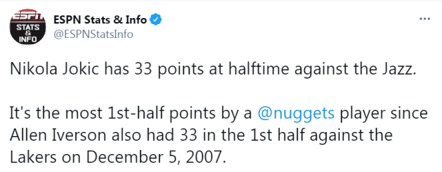 约基奇|47+11+5！约基奇刷爆七大纪录，吊打2亿中锋终结爵士11连胜