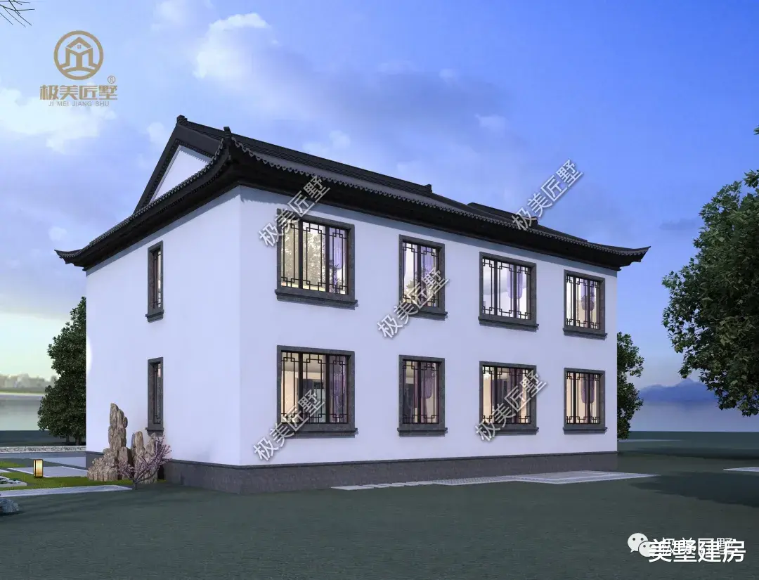 中式风两层别墅，露台凉亭多惬意，你愿意回家建一栋吗？