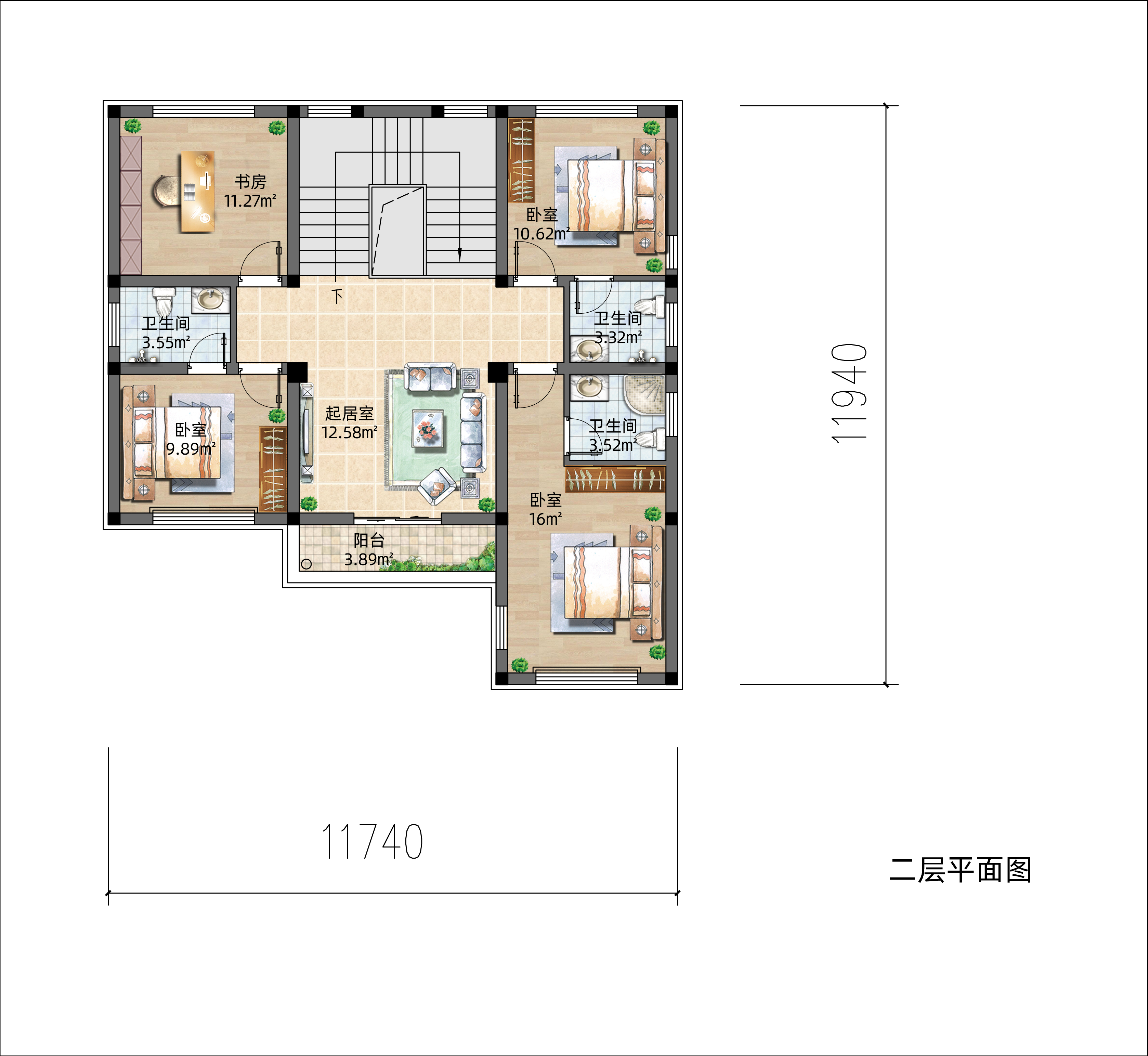 |12*12的二层自建房，四房设计适合六口之家