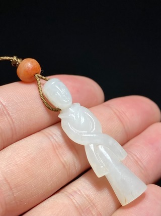 和田玉籽料|明以前 熟坑 和田玉籽料 羊脂白玉 玉人 挂件