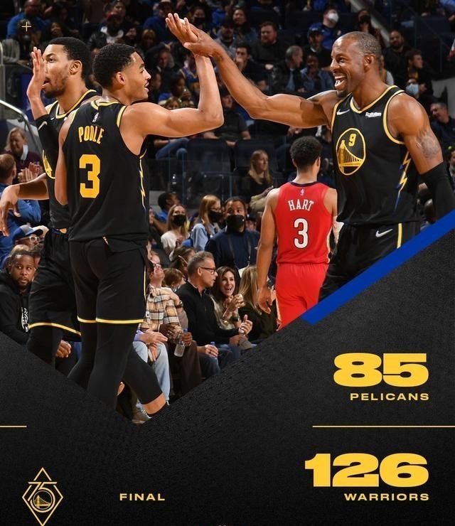 嘟小薯 3巨头轰61+6，勇士大胜鹈鹕41分！库里19+6，普尔爆发，2神射归位