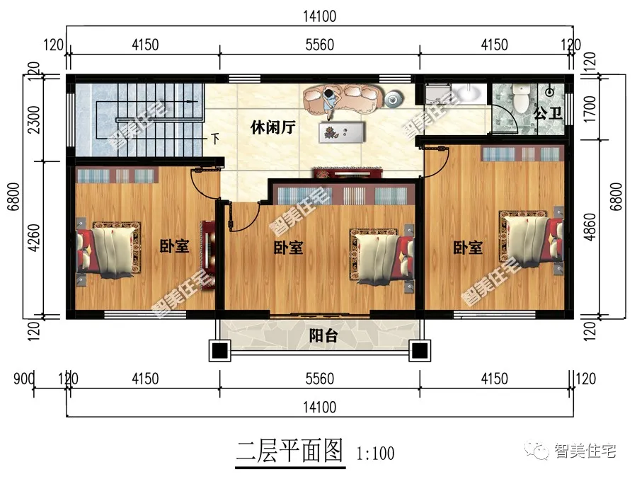 别墅|14.1×6.8米农村别墅，小进深户型，不浪费每一寸空间
