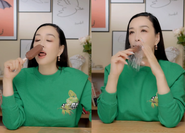 钟丽缇|51岁钟丽缇裹保鲜膜吃雪糕！馋到偷偷咽口水，大口撕咬鸡腿好满足
