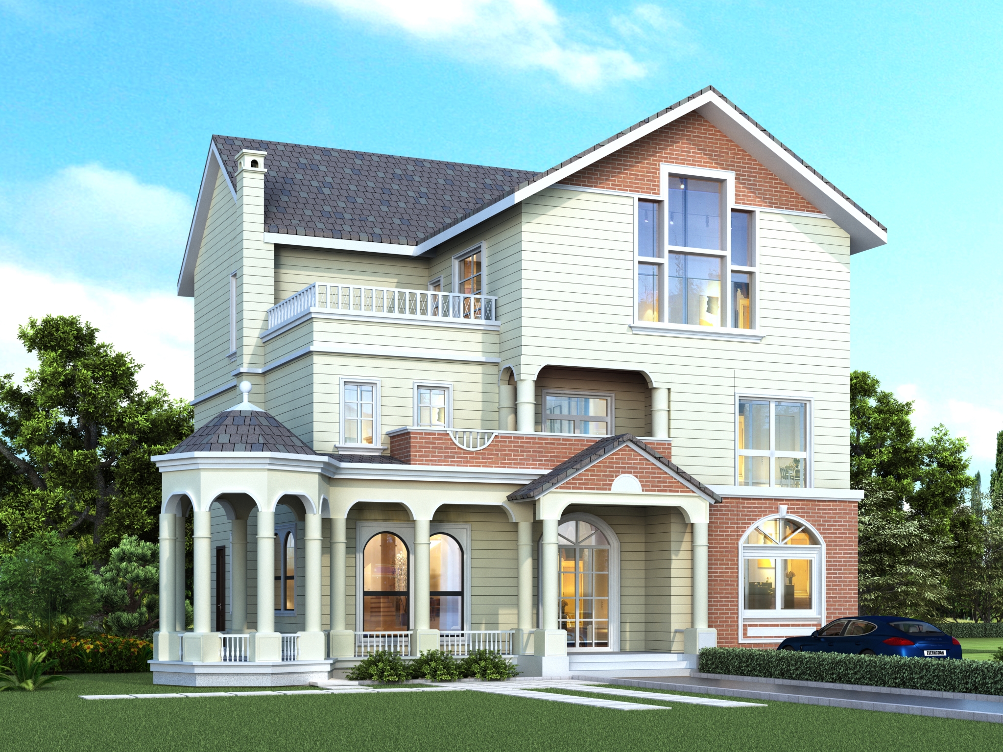 简欧田园风三层住宅，做个凉亭乘凉休闲