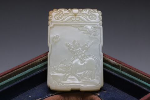 和田玉籽料|舊?藏: 和田玉籽料“童子牧牛图”文玩牌.