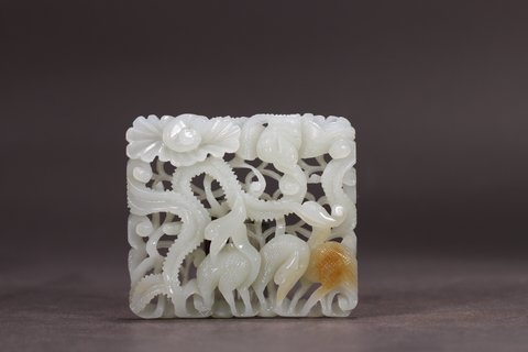 玉雕|清 老和田玉雕仙鹤纹带板