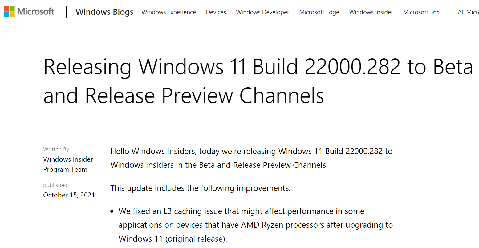 Windows11|微软推送 Windows 11 更新，修复 AMD CPU 性能问题