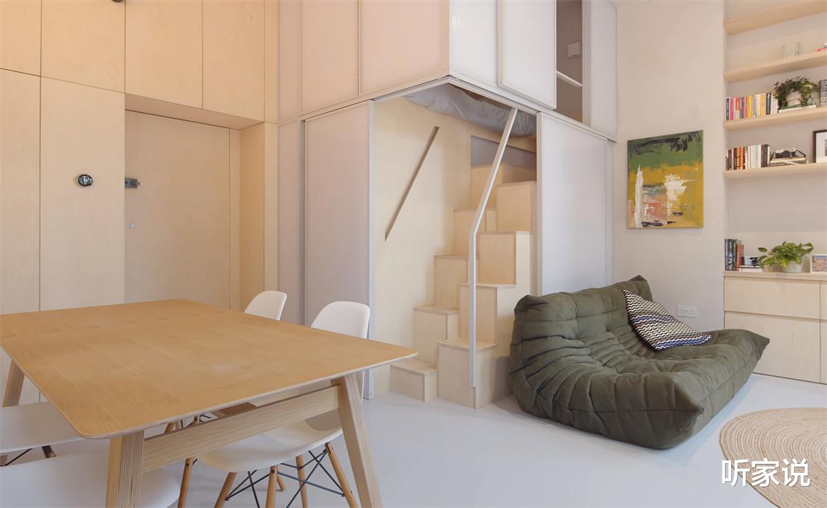 他翻新29㎡蜗居：拆掉隔断做全开放空间，利用3米4层高做夹层卧室