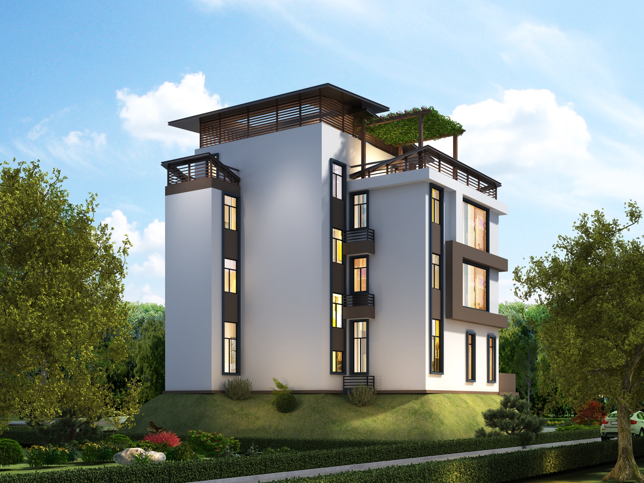 |现代四层别墅设计，两户居住