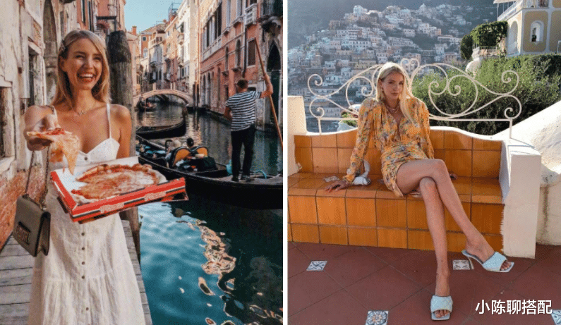 小陈聊搭配|为了显高也太拼了！这个博主直接用抹胸配长裙，看起来却很优雅