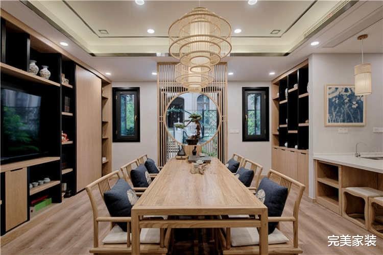 用中式色彩做填充，用现代的元素做点缀，打造层次丰富的别墅空间