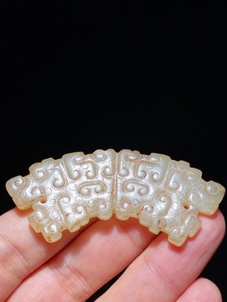 玉佩|春秋 和田玉籽料 白玉 蟠虺纹 玉璜 玉佩 挂件