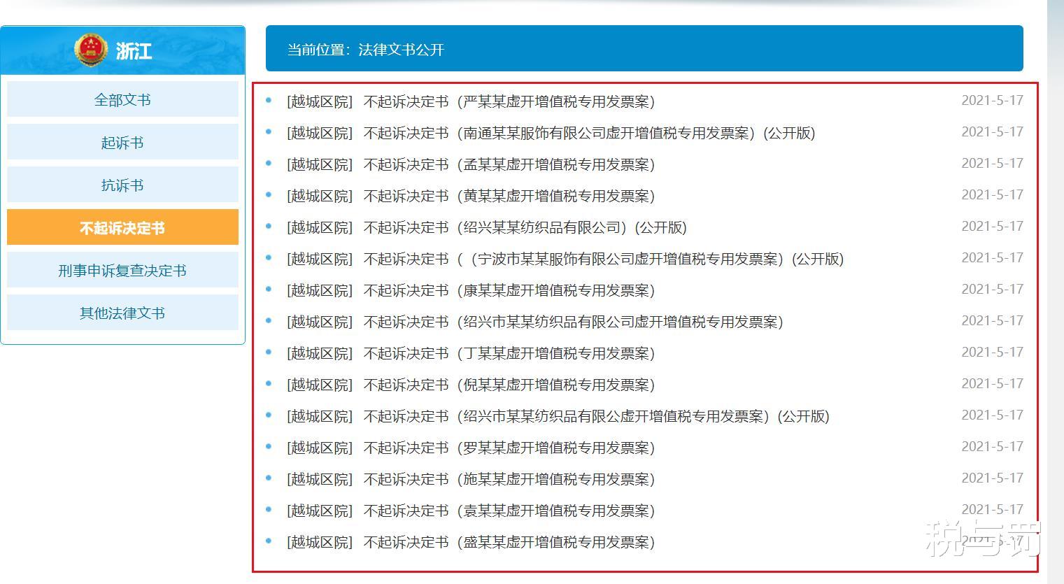 税与罚 越城区检对涉嫌虚开增值税专用发票罪的17人（公司）作出不起诉决定
