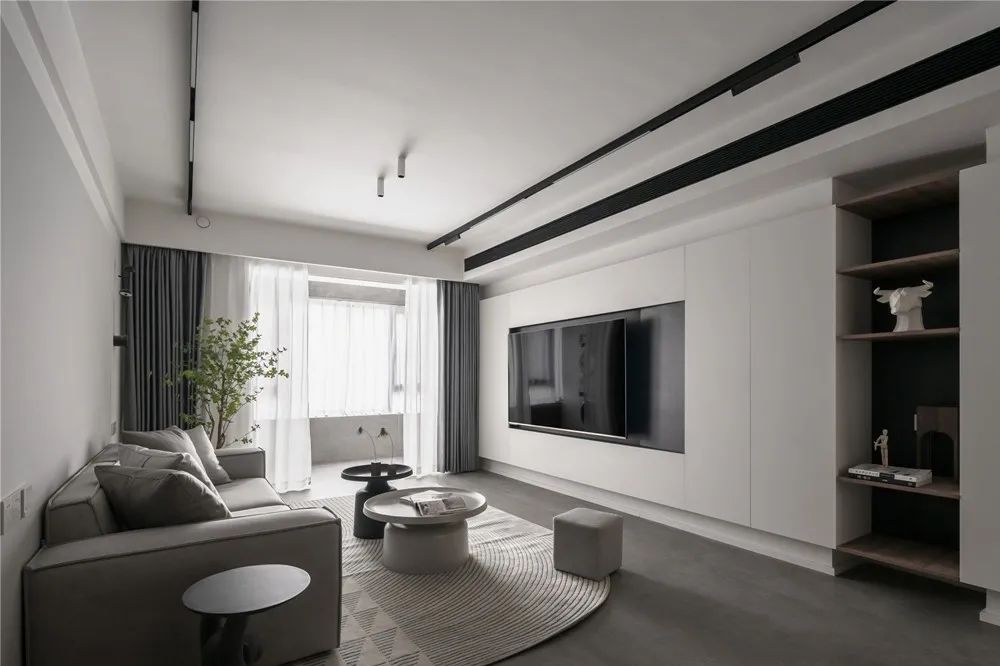 他家110m2简约风,只用了木饰面+极简白,越看越有范!