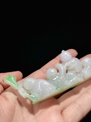 翡翠|清 冰糯种福禄寿三色翡翠  五子登科 摆件笔架