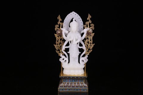 |? 重器精品,和田玉“六臂观音”摆件