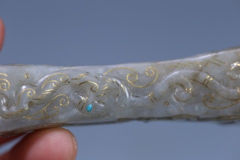 |汉代，和田玉错金银勒子