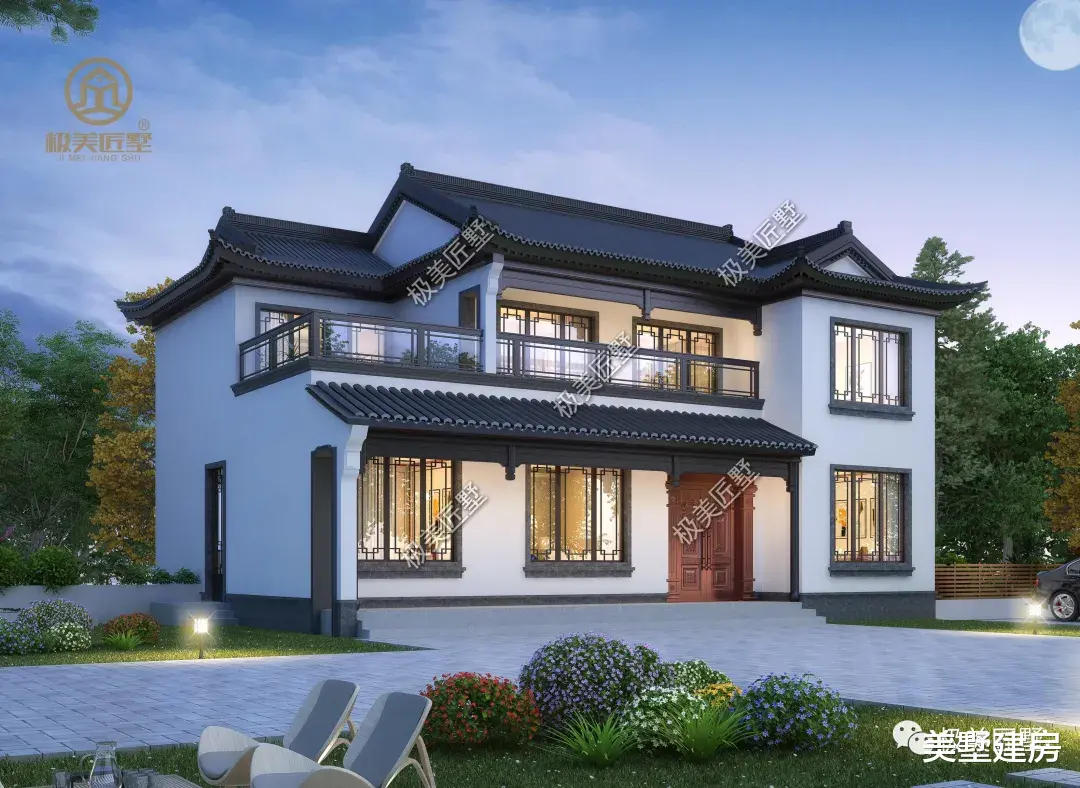 中式风两层别墅，露台凉亭多惬意，你愿意回家建一栋吗？