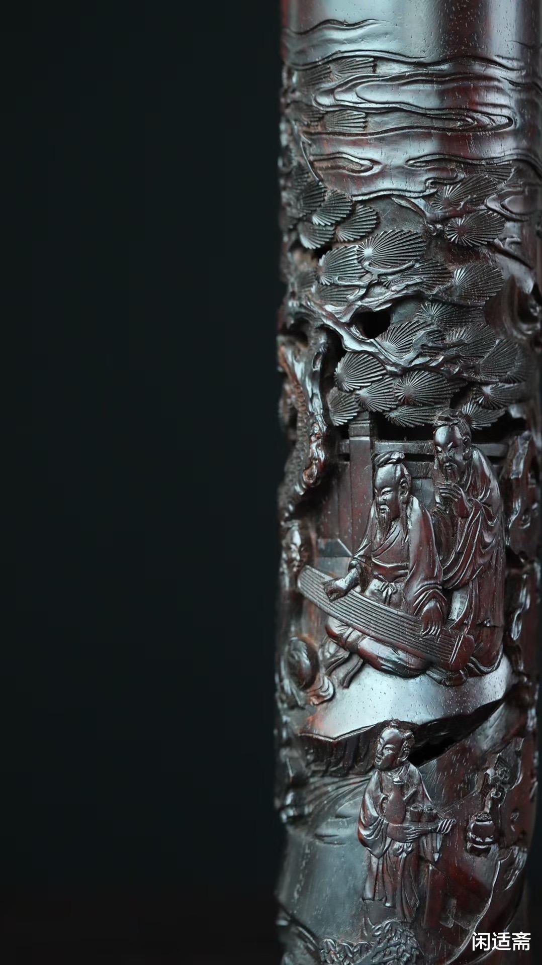 小叶紫檀|文人雅趣，小叶紫檀，高士抚琴图，案头香筒