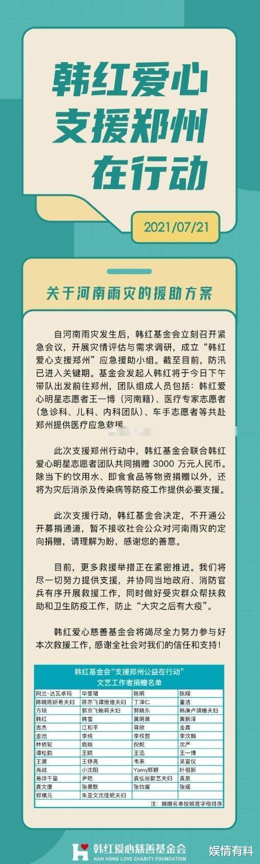 娱情有料|王一博又被韩红点名感谢，这次，是在河南灾情亲临一线，亲力亲为
