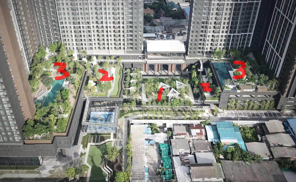 游泳池|曼谷三层住宅景观,之字形和三角形,雨滴灵感,简易廊架公式