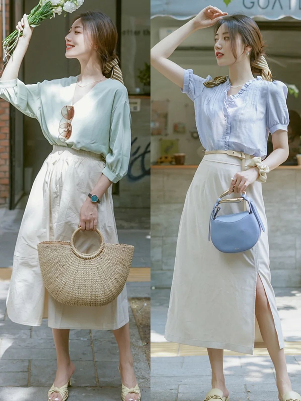 虎哥说衣不二|这才是优雅女人该有的夏季搭配,“衬衫+半裙”,搭对了气质真好