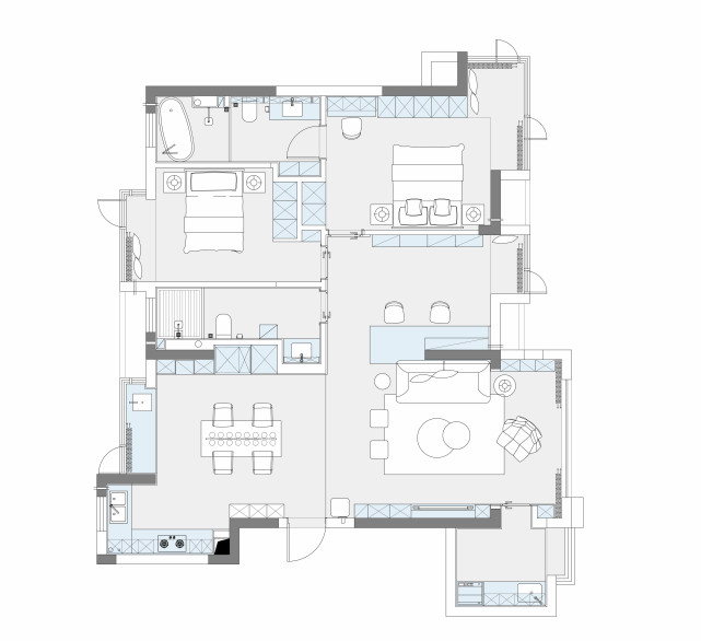 |120平三居室模糊厨房墙面和餐厅界限，做一个有餐厅的小户型