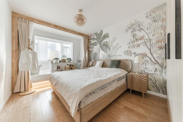 |88平现代简约风大量的原木着大白墙，干净澄明有质感的空间