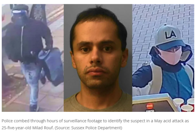  英国白人男子装成黑人妇女对前女友泼酸，警方查几百小时录像破案