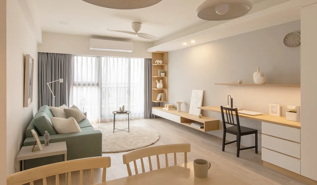 装修案例 | 83平米简约风,温暖木色搭配奶茶色,空间单纯中保有温度!