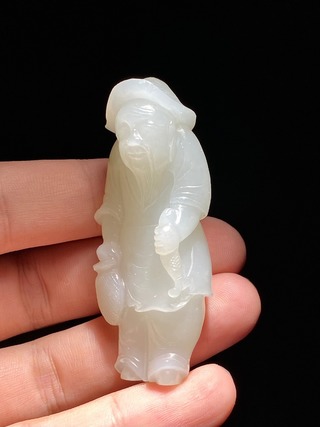 和田玉籽料|清乾隆 和田玉籽料 白玉 渔翁得利 把件 挂件