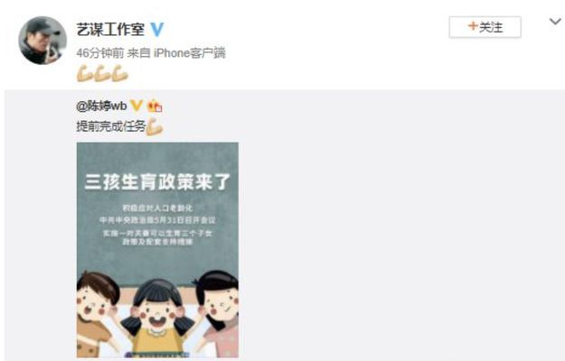 张艺谋|三胎政策出台，缴了748万超生费的张艺谋娇妻发文，引发网友热议