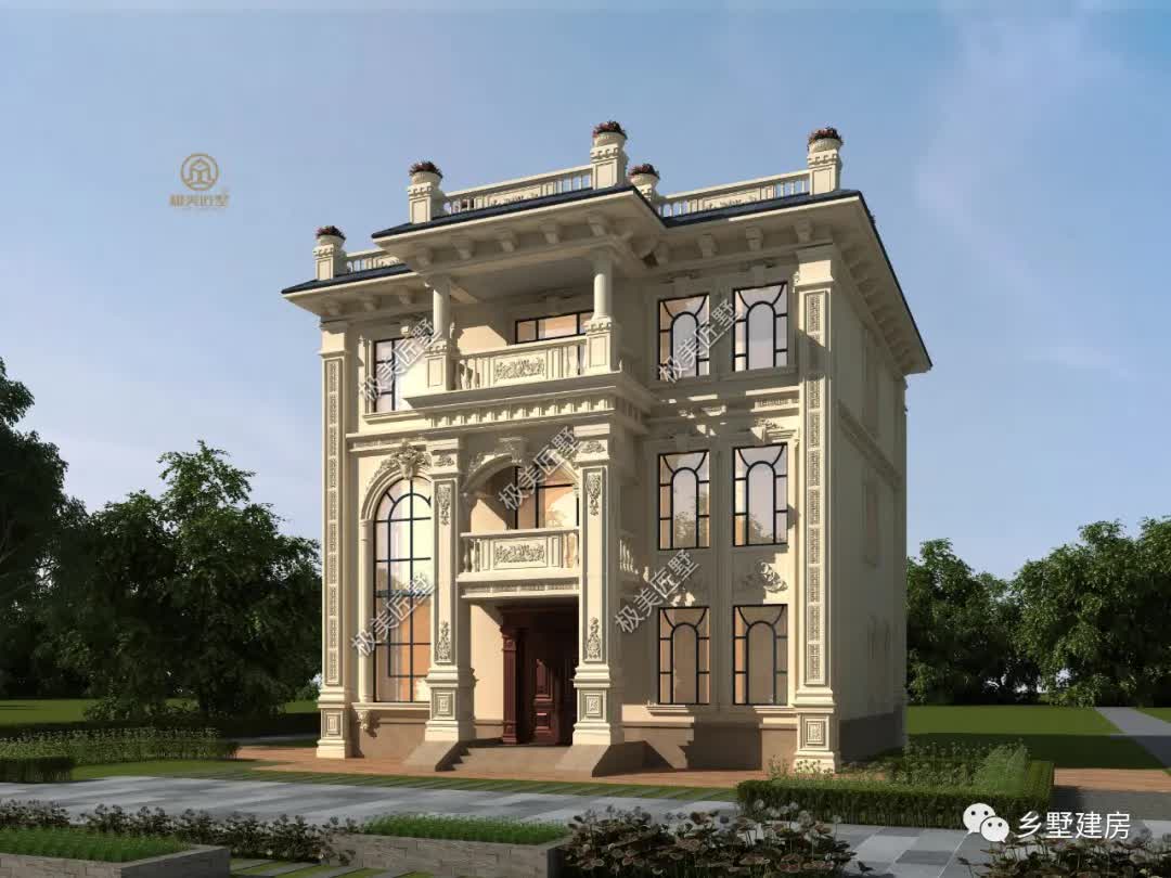 |三层简欧风格,蓝色坡屋顶设计,赶紧回去建一栋