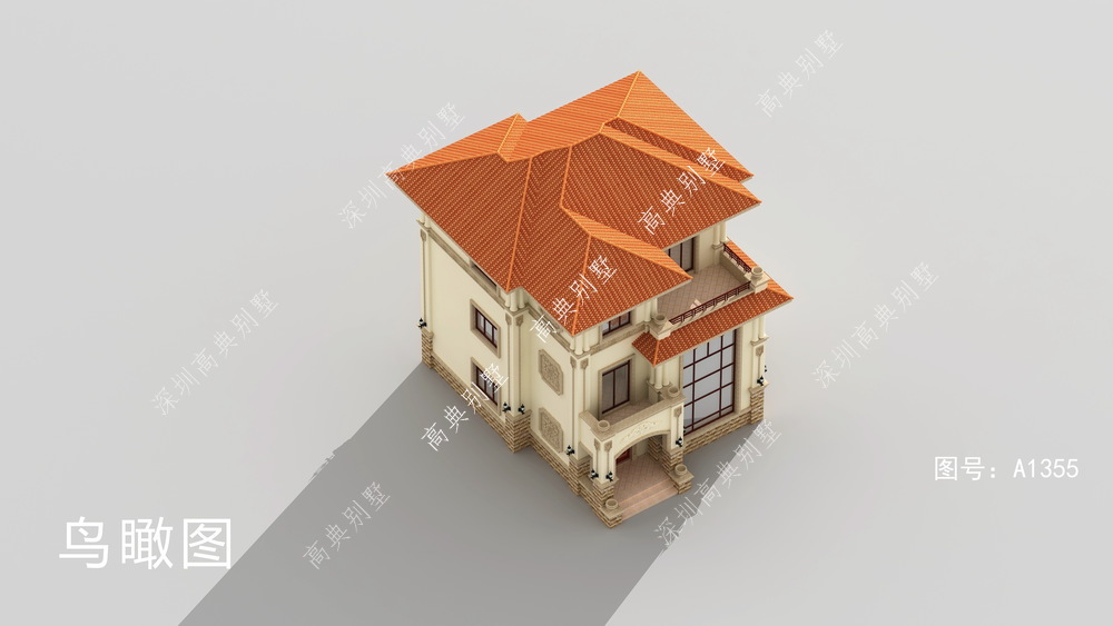 定制设计的欧式别墅，占地方正，多窗多露台，观景方便。